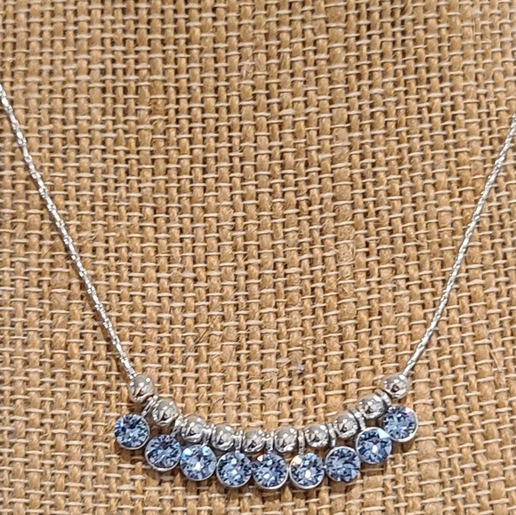 I AM SILVER PLATED CRYSTALS BY SWAROVSKI DANGLE BLUE ADJUSTABLE NECKLACE - Picture 8 of 16